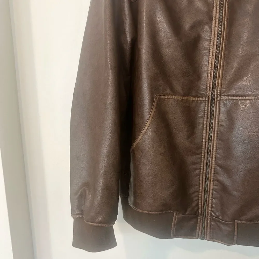 Levi’s Brown Faux Leather Hooded Jacket L - Picture 3 of 9